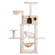 Armarkat 69-in Heavy Duty Faux Fur Hammock & Real Wood Cat Tree, Beige