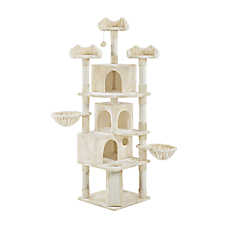 Yaheetech 76.5-in Multi-Level Cat Tree with 3 Condos, 3 Perches and 2 Baskets, Beige