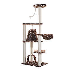 Armarkat 66-in Condo & Basket Real Wood Cat Tree With Sisal Scratching Post, Saddle Brown