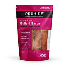 ProHide Highly Digestible Raw Hide Dog Chews - Bully & Bacon Large Rolls