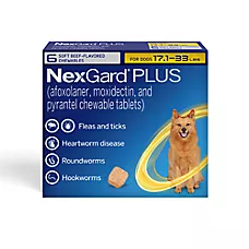 NexGard Plus Chewable Tablets for Dogs 17.1-33 lbs (Gold Box) - 1, 3, or 6 Tablets