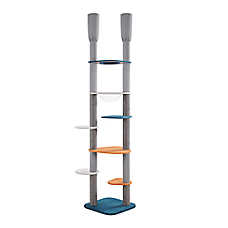 Yaheetech 103.5-in Adjustable Floor-to-Ceiling Cat Tree with Perch and Cat Bed, Blue/Orange