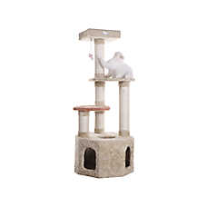 Armarkat 57-in Premium Carpeted Real Wood Cat Tree Medium Cat Condo House, Khaki