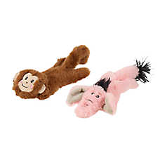 Joyhound Crazy Comfy Flattie Monkey and Elephant Crinkle Squeaky Plush Dog Toy