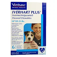 Iverhart Plus Flavored Chewables for Dogs 1-25 lbs (Blue Box), 6 Month Supply