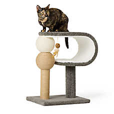 Whisker City? Curved Scratcher & Perch Carpet Cat Tower W/ Jute Scratching Post, Dangling Toy