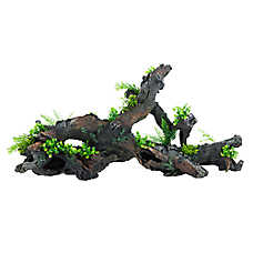 Top Fin? Grey Wood with Plants Aquarium Ornament - Fish Tank Decor - XXL