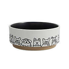 Top Paw? Black & White Dog Faces Ceramic Dog Bowl, 13 FL OZ, 26 FL OZ