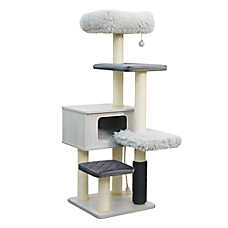 Catry 55in Large Cat Tree Cando, Multi 5-Level, Scratching Posts, White