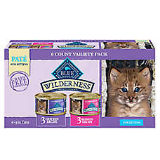 Blue Buffalo Wilderness Kitten Wet Cat Food - Grain Free, Variety Pack, 6 CT, 18 OZ