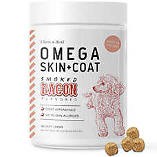 Chew + Heal Dog Omega Skin + Coat Supplement, Help Skin Allergies, Muliple Flavors, 180 Count