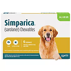 Simparica (sarolaner) Chewables for Dogs, 44.1-88 lbs (Green), 3 or 6 Month Supply