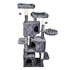 GOOPAWS Multi-Level Cat Tree Tower, Faux Fur Cat Furniture, 65 Inch
