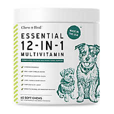 Chew + Heal Dog Essential 12-In-1 Multivtiamin Supplement - Chicken Spft Chews, 60 ct, 120 ct