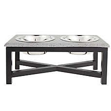 Top Paw? Grey Stone Top with Metal Legs Elevated Double Diner Dog Bowls