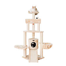 Armarkat 58-in Faux Fur Multi-Level Real Wood Cat Tree, Beige