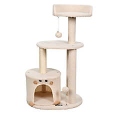 GOOPAWS Faux Fur Cat Tree Tower with Top Perch, 34 Inch