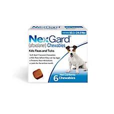 NexGard Chewable Tablets for Dogs 10.1-24 lbs (Blue Box), 1, 3, or 6 Month Supply