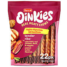 Hartz Oinkies Tender Ribs Rawhide-Free All Life Stages Dog Chew - Chicken & Duck 22 ct 9 oz
