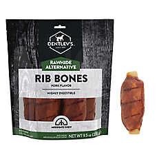 Dentley's Rawhide Alternative Rib Bones Pork Flavor 6 Count 9.5 OZ