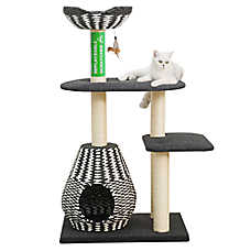 PetPals 49-in Contemporary Cat Tree With Recyclable Paper Rope Perch & Condo Lounger, Black & White