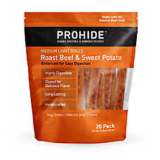 ProHide Highly Digestible Raw Hide Dog Chews - Roast Beef & Sweet Potato Medium Light Rolls