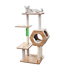 PetPals 44-in Wagon Style Wooden 4-Level Cat Tree with Condo, Beige