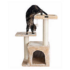 Armarkat 32-in Faux Fur Real Wood Cat Tree & Condo Kitty Pet Play House, Beige