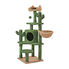 Yaheetech 53-in Cactus Cat Tree with Condo, Perch and Basket, Green/Brown