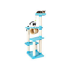 Armarkat 61-in Premium Faux Fleece Real Wood Cat Play Furniture Tree, Sky Blue