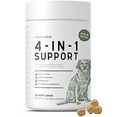Chew + Heal Dog 4-In-1 Support Multivitamin Supplement, Formulated with Probiotics, Chicken, 120ct