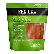 ProHide Highly Digestible Raw Hide Dog Chews - Chicken & Apple Medium Light Rolls