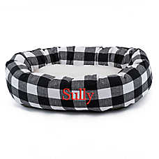 Majestic Pet Personalized Checkered Sherpa Bagel Cat & Dog Bed