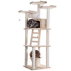 Armarkat 80-in Faux Fur with Playhouse & Ladder Multi-Level Real Wood Cat Tree, Beige