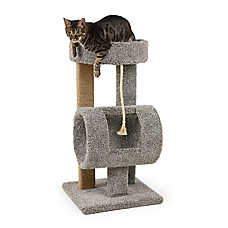 Whisker? City Cozy Cat Scratching Post Tunnel Tower, Gray, 37" Tall, Fleece, Carpet, 20" L X 20" W