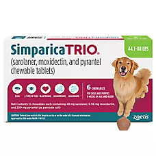 Simparica Trio Chewable Tablets for Dogs, 44.1-88 lbs (Green), 1 or 6 Month Supply