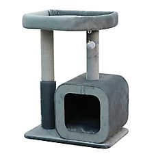 Catry 3 Level Cat Tree W/ Large Base Condo, Washable Bed, Scratching Post & Self Grooming Brush