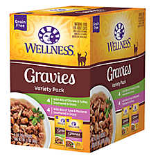 Wellness? Healthy Indulgence Adult Cat Wet Food - Grain Free, Gravies, Variety Pack, 8 Ct, 24 Oz