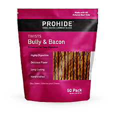 ProHide Highly Digestible Raw Hide Dog Chews - Bully & Bacon Twists