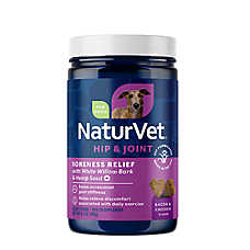 NaturVet Dog Hemp Aches and Discomfort Soft Chews, Hip & Joint Supplement, Bacon & Chicken, 60 Count