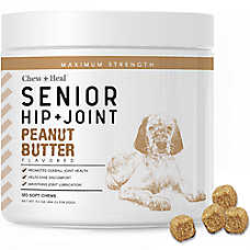 Chew + Heal Dog Senior Hip & Joint Mobility Supplement, Maximum Strength, Peanut Butter, 120ct