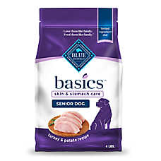 Blue Buffalo Basics Skin & Stomach Care, Turkey & Potato Senior Dry Dog Food, Chicken Free