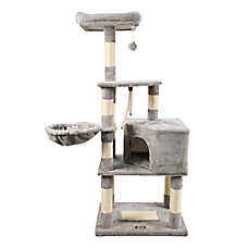GOOPAWS Faux Fur Cat Tree Tower with Top Perch, 53 Inch