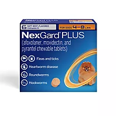 NexGard Plus Chewable Tablets for Dogs 4-8 lbs (Orange Box) - 1, 3, or 6 Tablets