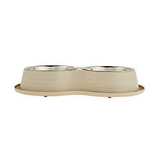Top Paw? Melamine & Stainless Steel Double Diner Dog Bowls, Tan/Green/Black, 60 OZ, 3.75-cup