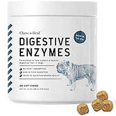 Chew + Heal Dog Digestive Enzymes & Probiotics Soft Chews, Healthy Bacteria, Chicken Flavor, 120ct