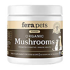 Fera Pets Dog & Cat Mushroom Supplement, USDA Organic, Cognitive & Immune Health, 120 Scoops
