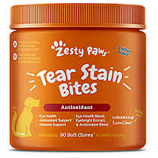 Zesty Paws Dog Tear Stain Bites, Antioxidant Eye Health Supplement, Chicken Flavor, 90 Count