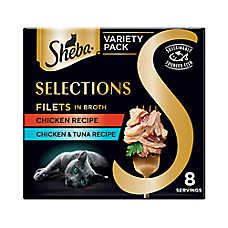 SHEBA Selections Filets In Broth - Premium Cat Meal Complement, Variety Pack, 10.4 OZ