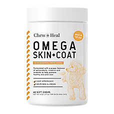 Chew + Heal Dog Omega Skin+Coat Soft Chew Supplement - Lamb, 60 ct